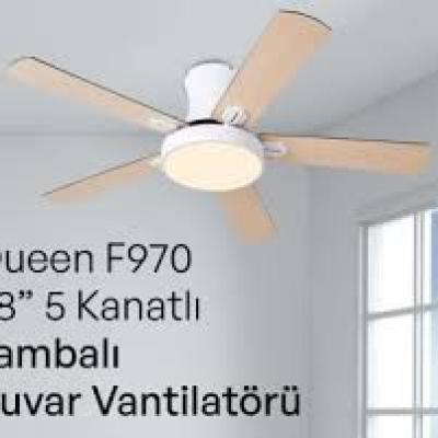 Queen 50'' 3 Kanatlı Işıklı Tavan Vantilatörü, Siyah F980