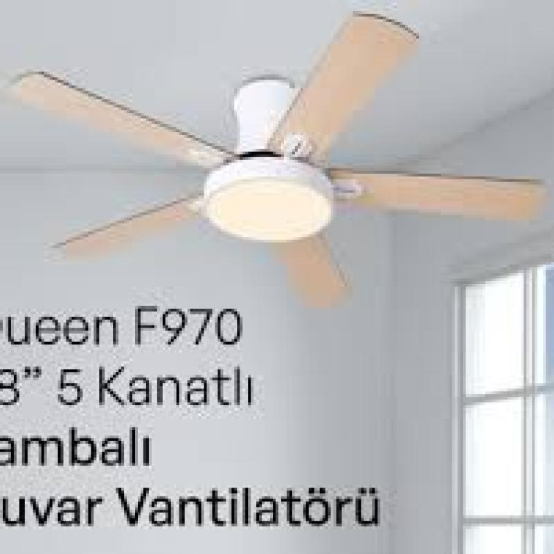 Queen 50'' 3 Kanatlı Işıklı Tavan Vantilatörü, Siyah F980