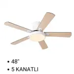 Queen 48'' 5 Kanatlı Işıklı Tavan Vantilatörü, Bej-Siyah F940