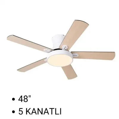 Queen 48'' 5 Kanatlı Işıklı Tavan Vantilatörü, Bej-Siyah F940