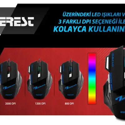 Everest SM-770 Optik Kablolu Oyuncu Mouse